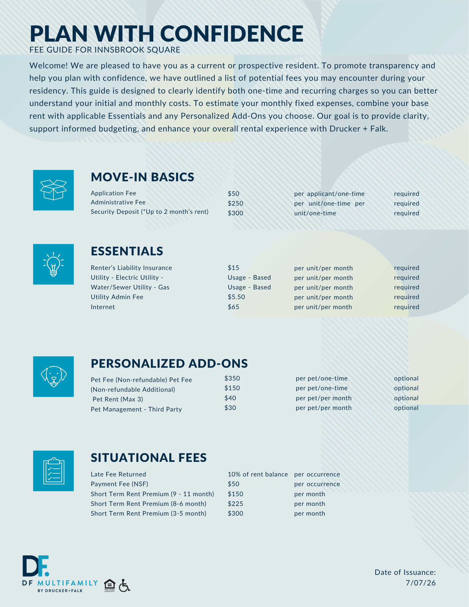 Fee Guide for Innsbrook Square - Please call our leasing office for more details